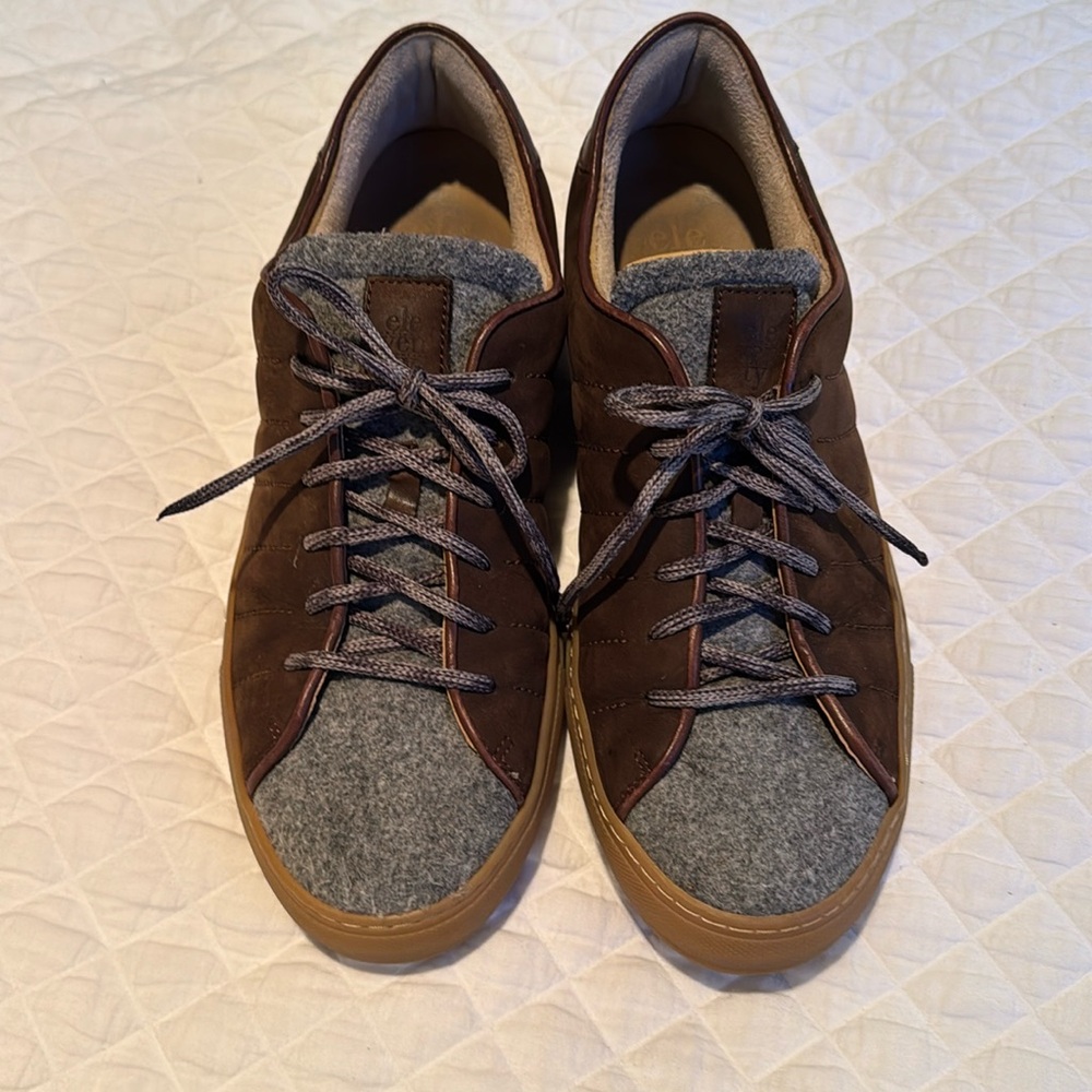Eleventy sneakers in brown suede and gray wool.  Size 42 which is 9 to 9.5 US